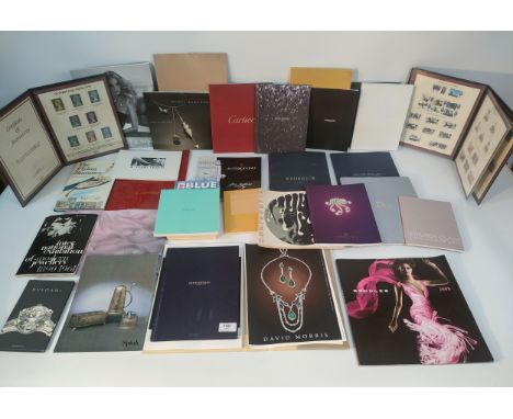 A large collection of designer jewellery, watch books &amp; 2 albums connoisseurs stamp collection ; Cartier, Boucheron Paris
