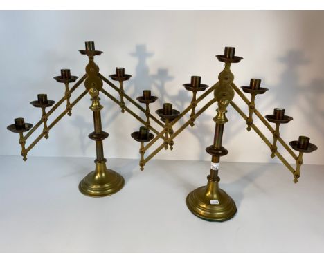 A pair of Vintage Brass Menorah Lamp Candelabras [44x49cm] 