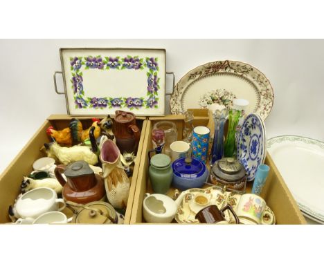 Beswick cat group, other similar cat models, tobacco jar with match striker, Victorian jar with plated cover, Majolica glug j