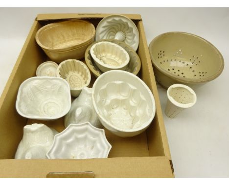 Collection of 19th century and later ceramic Jelly moulds including two 'Greens Newstyle Jellies', The Foley, a 19th/ early 2