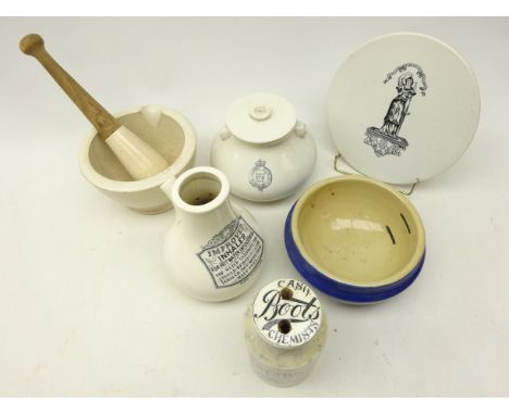 1930's Dentists 'Paribar' compound mixing bowl, two early 20th century Inhalers, S. Maw & Son stoneware pestle and mortar, 'T