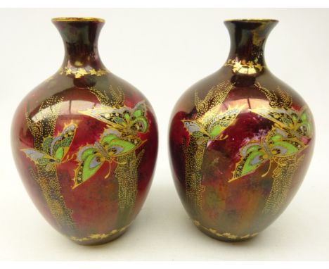 Pair Crown Devon Fieldings Sylvan Lustrine ovoid form vases, H16cm  Condition Report Click here for further images, condition