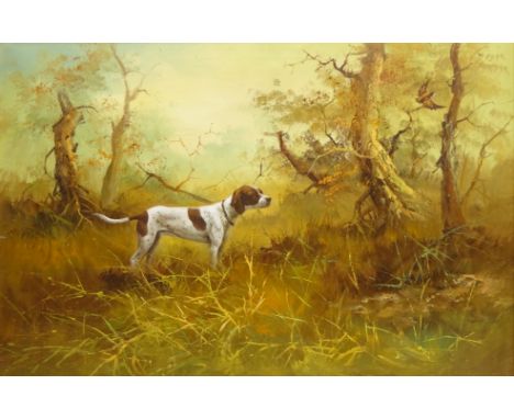 Portrait of a Pointer in a Woodland Landscape, 20th century oil on canvas unsigned 60cm x 90cm  Condition Report Click here f