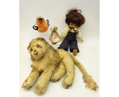 Steiff plush Lion teddy bear with cotton label, two other teddies and doll (4) Condition Report Click here for further images