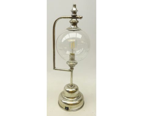 Burner style silvered table lamp, battery operated , H56cm, W21cm Condition Report Click here for further images, condition, 