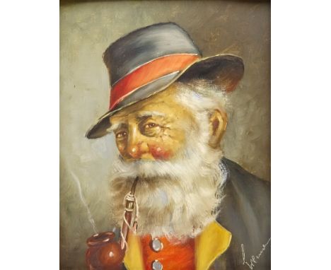 Man Smoking a Pipe, 20th century oil on canvas indistinctly signed 29cm x 22cm in oak frame Condition Report Click here for f