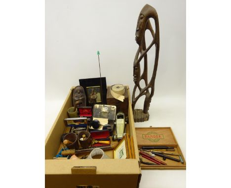 Early 20th century leather dice shakers and poker dice, three early 20th C. & later razors; Wilkinson Empire model, Schick In