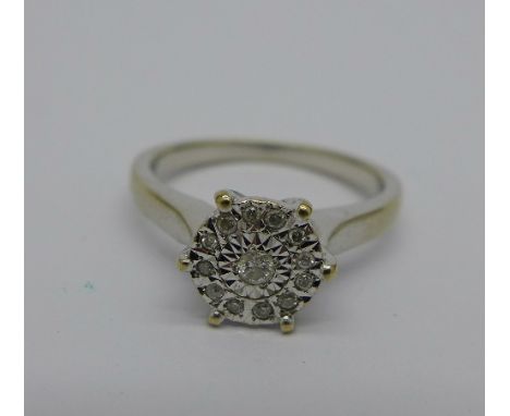 A 9ct white gold and diamond ring, 3g, M