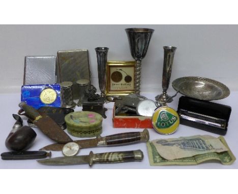 Assorted items including silver plated, cigarette cases, watches, a harmonica, etc.