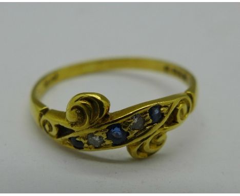 An 18ct gold, sapphire and diamond ring, 1.8g, M