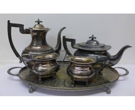 A Viners four piece silver plated tea service with tray