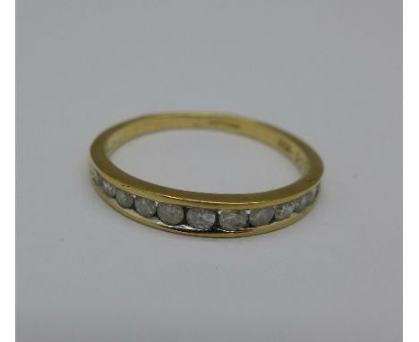 A 9ct gold and diamond ring, 1.2g, J