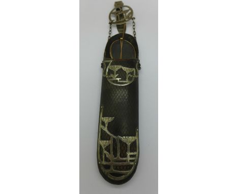 A spectacle case and spectacles, Art Nouveau decoration to the case, Birmingham 1906