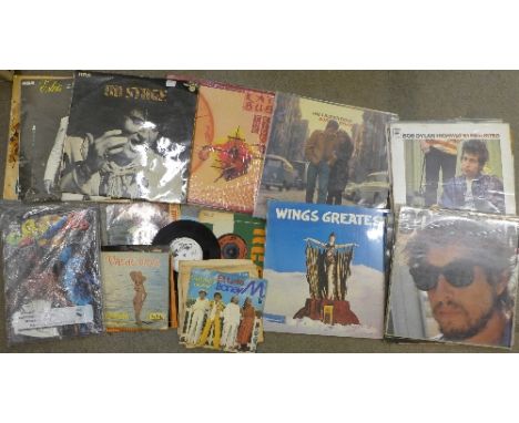 Thirty-two LP records and twenty 7" singles including The Beatles at The Hollywood Bowl, Bob Dylan, etc., plus Radio One Stor