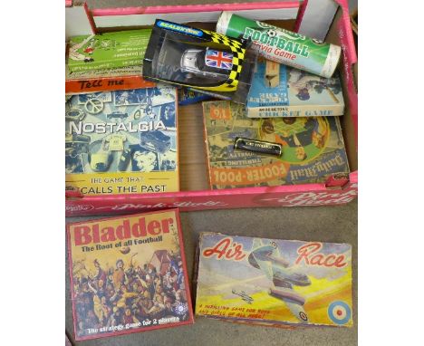 A collection of vintage games, football related, a Nostalgia game and a boxed Scalextric Mini Cooper