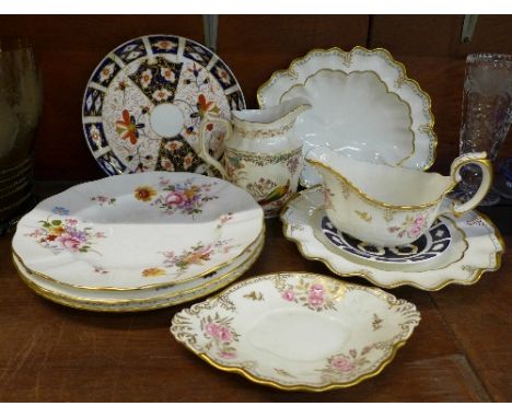 Ten items of Royal Crown Derby including jug and gravy boat, Lombardy dish, etc.