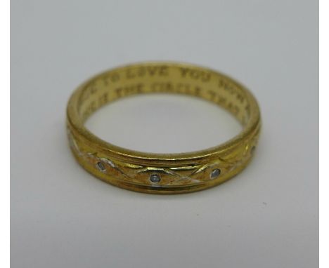 A 9ct gold ring, lacking two stones, 3.4g, Q