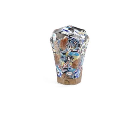 A Franchini millefiori cane handle, dated 1845Of faceted hexagonal form set with an assortment of brightly coloured composite