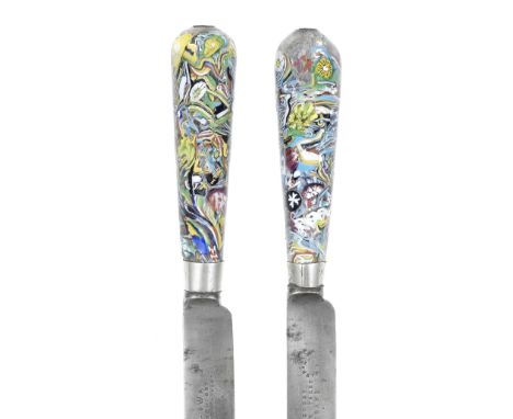 A very rare pair of millefiori knife handles by Bernard Perrot Glasshouse, Orléans, second half 17th centuryWith an assortmen