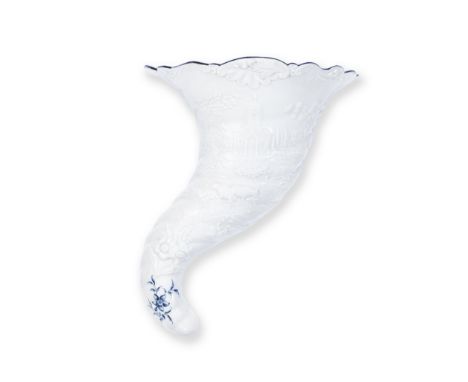 A very unusual cornucopia attributed to Caughley, circa 1775-76Of spiral horn shape with a foliate scroll-moulded rim, crispl