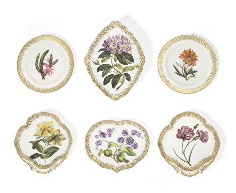 A Derby botanical dessert service, circa 1795Finely painted with named botanical specimens, many taken from Curtis's Botanica