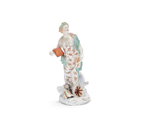 A Plymouth figure emblematic of Europe, circa 1768-70From a set of the Four Continents, modelled as a classical lady standing