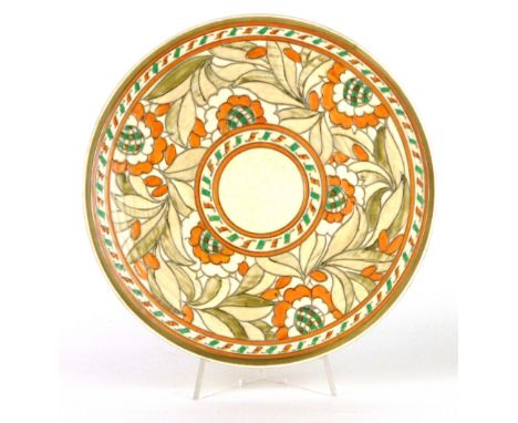Charlotte Rhead for Crown Ducal, a pottery charger decorated with orange and green floral sprays, d. 36.5 cm CONDITION REPORT
