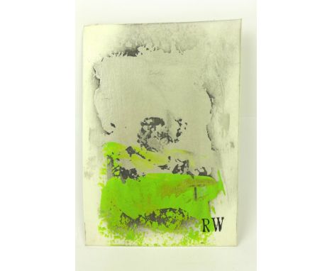 Robin Welch (b.1936-) AbstractSilver and green, oil on card, stamped RW, 17x11.5cm    CONDITION REPORT:  Unframed, but good c