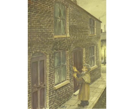 Tom Dodson (1910-1991) - 'The Knocker Up'Watercolour, signed, 23x33cm, framed
