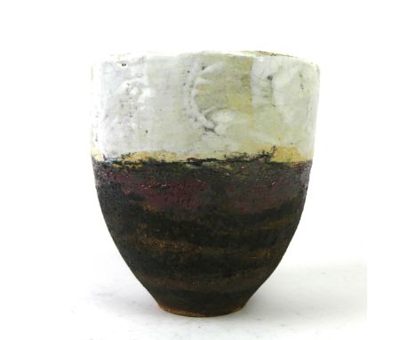 Robin Welch (b.1936-) studio pottery bowlWith glazed band to top rim above further banded decoration with red glazed highligh