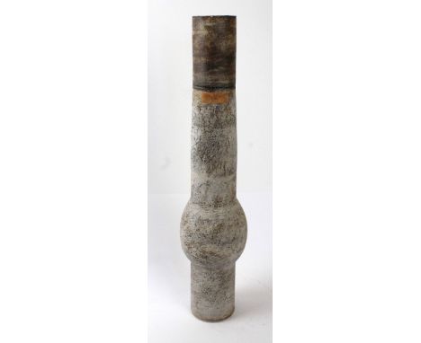 Robin Welch (b.1936-) studio pottery vaseOf cylindrical form with central orb, RW seal mark to base, height 41cm   CONDITION 