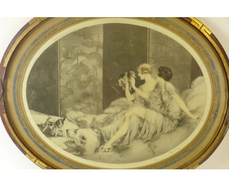 Louis Icart, French (1888-1950) - 'Puppies' Pencil signed coloured etching, 45x56cm   CONDITION REPORT:  Damage to gilt frame