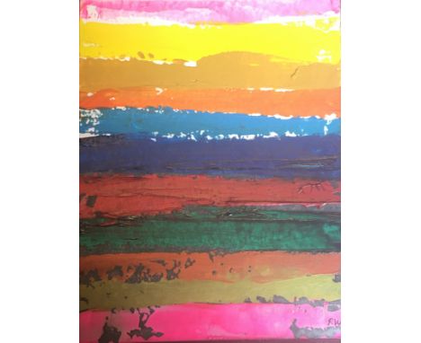Robin Welch (b.1936-) linear abstractOil on card, signed RW, 17.5x13.5cm   CONDITION REPORT:  Unframed, but good condition 