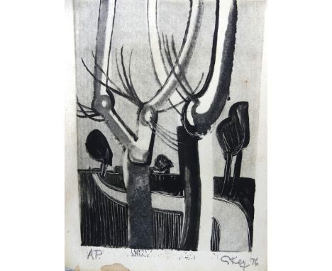 Geoffrey Key (British, b. 1941) - 'Landscape'Pencil signed artists proof print, dated 76, 20.5x15cm 