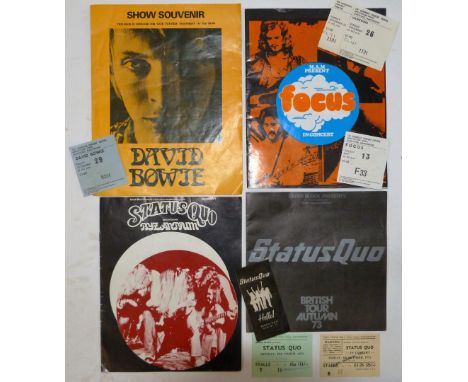Collection of Music Programmes and Ticket StubsIncluded amongst is a David Bowie/Ziggy Stardust 1972 Show Souvenir Programme,