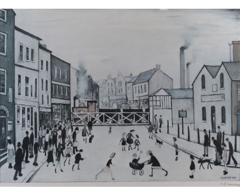 Laurence Stephen Lowry, RBA, RA (British, 1887-1976) - 'Burton on Trent Level Crossing'Pencil signed print, artist blind stam