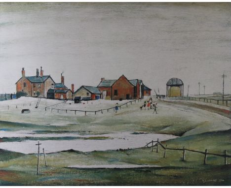 Laurence Stephen Lowry, RBA, RA (British, 1887-1976) - 'Landscape with Farm Buildings'Pencil signed print with artist blind s