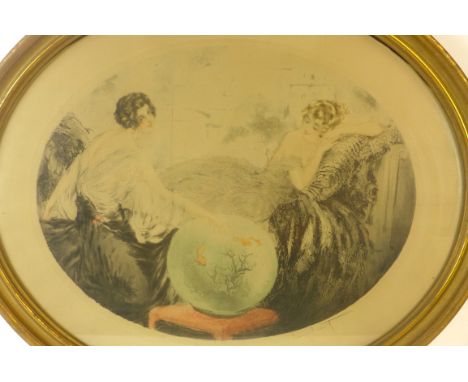 Louis Icart, French (1888-1950) - 'Japanese Gold Fish Bowl'Pencil signed coloured etching, 45x55cm, inset within gilt frame