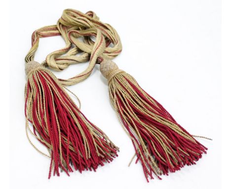 An officer's red and gold bullion sash/belt with knots and tassels to ends, possibly for the Scots Guards, length approx 250c