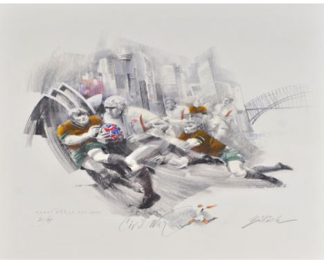 CHARLES BILLICH (Australian, born 1934); a signed limited edition print, 'Civil War', the Rugby World Cup 2003, 21/49, 78 x 7