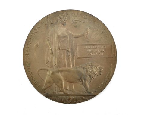 A WWI Memorial Plaque awarded to Major Macclesfield Heptinstall Anderson; Major Anderson was killed in action on 29th April 1