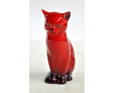 A Royal Doulton flambé figure of a cat, height 12cm. CONDITION REPORT: Two small nicks to the glaze on the upper section of t