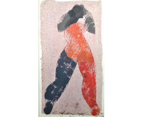 GEOFFREY KEY (born 1941); a signed limited edition lithograph, figure study, signed and dated 75, 20/24, 20 x 10cm, framed an