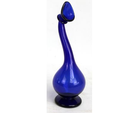 A 19th century Bristol blue glass eye bath with bulbous body and spreading circular foot with pontil mark, height 26.5cm. CON