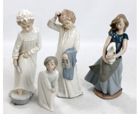 Four Nao figures to include a girl with bunny and a girl with a foot bath (4). CONDITION REPORT: All appear ok.