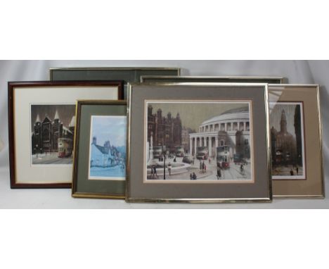 ARTHUR DELANEY (1927-1987); five limited edition prints including 'Mersey Square Stockport' and 'The Music Hall', four signed