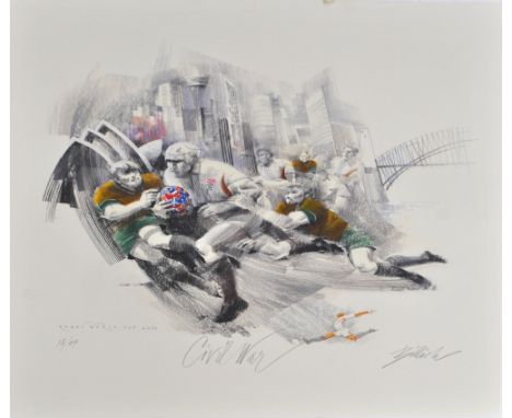 CHARLES BILLICH (Australian, born 1934); a signed limited edition print, 'Civil War', the Rugby World Cup 2003, 18/49, 78 x 7