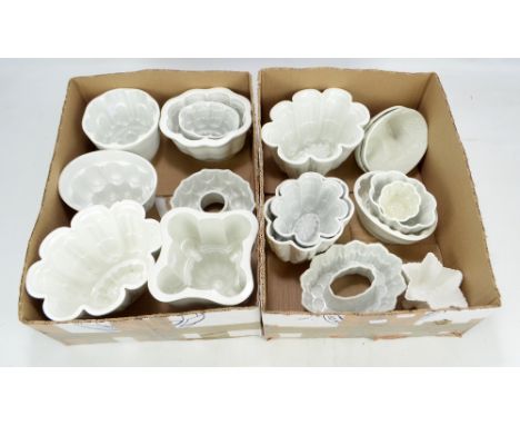A collection of predominantly 19th century Shelley ceramic jelly moulds in various sizes and shapes, also a pair of Green's h