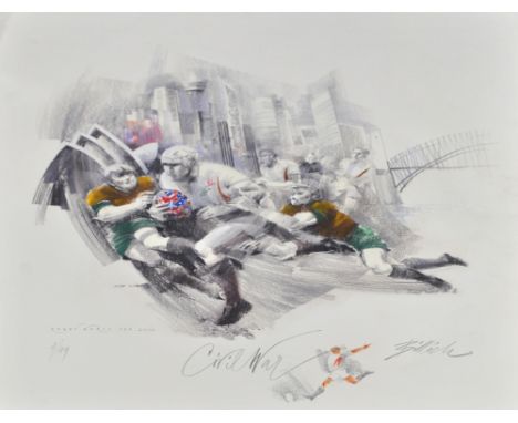 CHARLES BILLICH (Australian, born 1934); a signed limited edition print, 'Civil War', the Rugby World Cup 2003, 9/49, 78 x 70