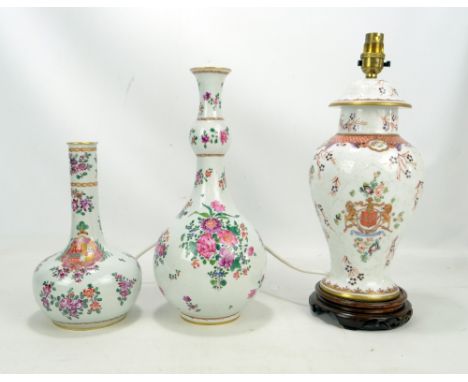 A late 19th century Samson porcelain Chinese style bottle vase with knopped neck, painted in enamels with floral sprays and c